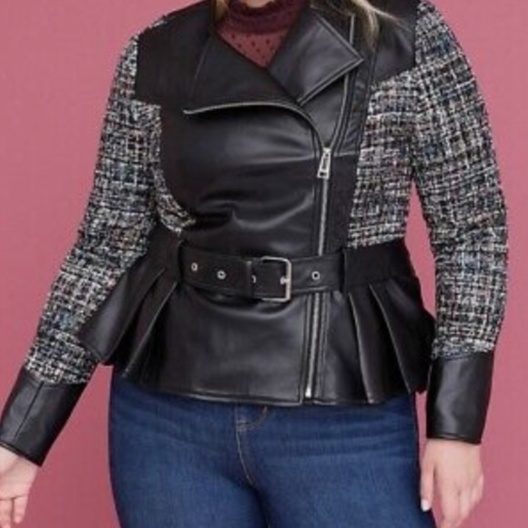 Lane Bryant Faux Leather & Tweed Lined Jacket Size 22/24 - Picture 2 of 6